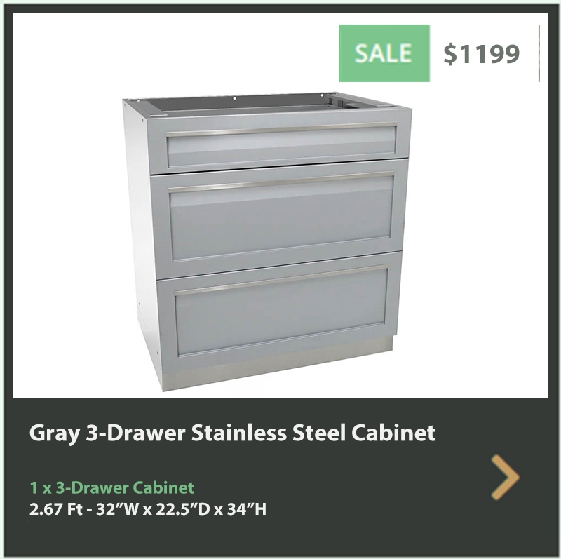1199 4 Life Outdoor Gray Stainless Steel Outdoor Kitchen 3 Drawer Cabinet