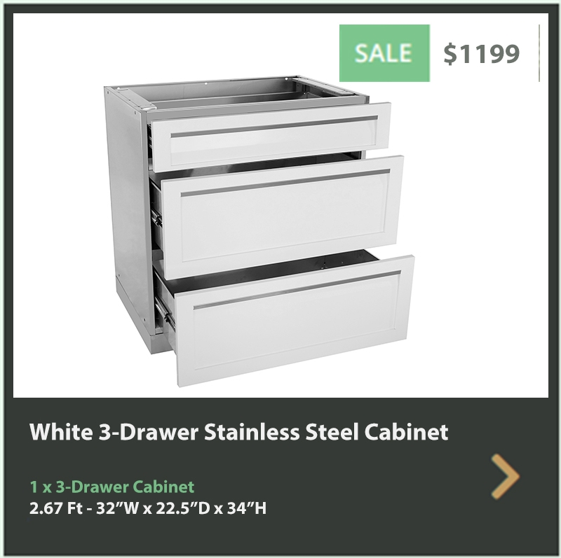 1199 4 Life Outdoor White Stainless Steel Outdoor Kitchen 3 Drawer Cabinet