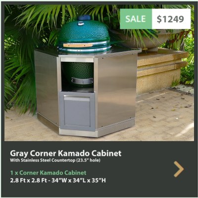 1249 4 Life Outdoor Gray Stainless Steel Kamado Cabinet Corner