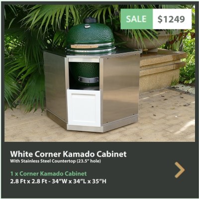 1249 4 Life Outdoor White Stainless Steel Kamado Cabinet Corner