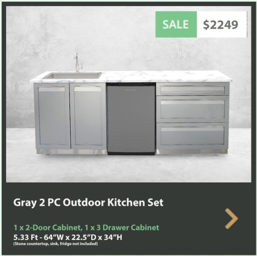 2249 4 Life Outdoor Gray Stainless Steel 2 PC Outdoor Kitchen 1 x 2-Door 1 x 3 Drawer Cabinet