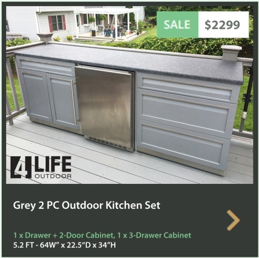 2299 4 Life Outdoor Gray Stainless Steel 2 PC Outdoor Kitchen 1 x Drawer + 2-Door Cabinet 1 x 3 Drawer Cabinet