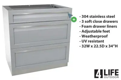 4 Life Outdoor 3 Drawer Cabinet Features web