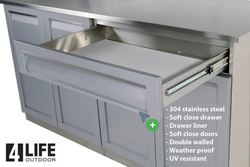 4 Life Outdoor kitchen stainless cabinets Drawer slide out features web