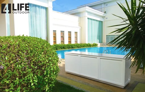 4 Life Outdoor Kitchen Cabinets - White Back Panels by pool web