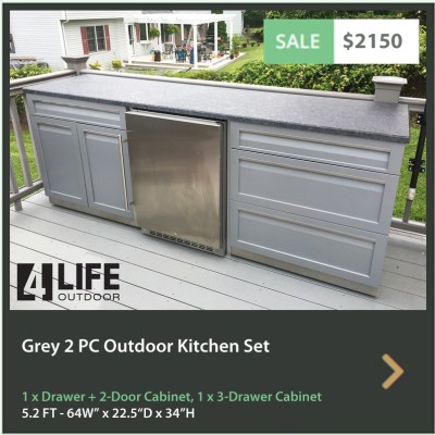 2150 4 Life Outdoor Product Image 2 PC Set Gray Stainless Steel Cabinets 1xDrawer+2 door 1x3-Drawer Cabinet