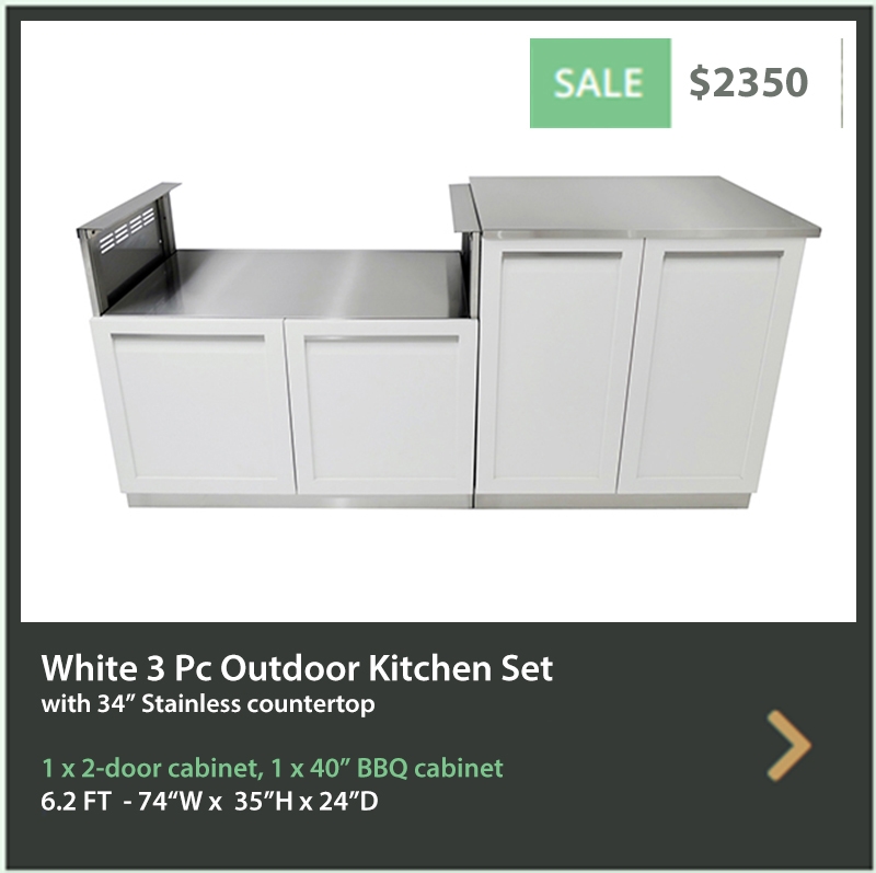 2350 4 Life Outdoor Product Image 3 PC Set White Stainless Steel Cabinets 1x2-Door Cabinet 1x40Inch BBQ Cabinet 1x34 top