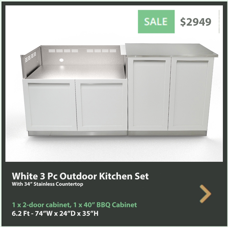 2949 4 Life Outdoor Product Image 3 PC Set white Stainless Steel Cabinets 1x2-Door Cabinet 1x40Inch BBQ Cabinet 1x 34 top 2022