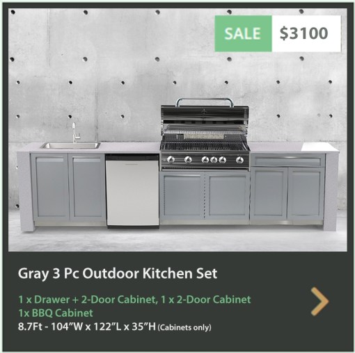 3100 4 Life Outdoor Product Image 3 PC set Gray Stainless Steel Cabinets 1 x 2 Door Cabinet 1 x BBQ Cabinet and 1 x Drawer + Drawer Cabinet R