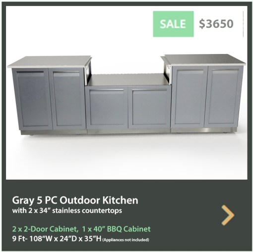 3650 4 Life Outdoor Product Image 5 PC Outdoor kitchen Gray 2 x 2 door 1 x BBQ 2 x 34 stainless countertops