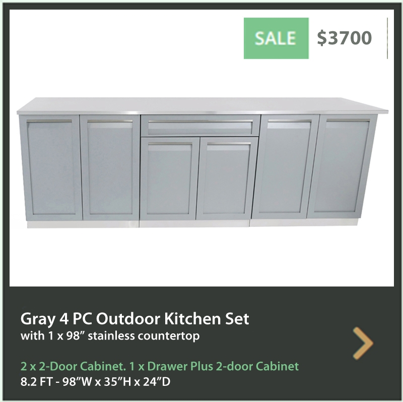 3700 4 Life Outdoor Product Image 4PC Gray Outdoor kitchen 2x2 door 1xdrawer+2door 1 x 98 inch stainless countertop
