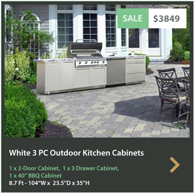 3849 4 Life Outdoor Product Image 3 PC set White Stainless Steel Cabinets 1 x 2 Door Cabinet 1 x BBQ Cabinet and 1 x 3 Drawer Cabinet