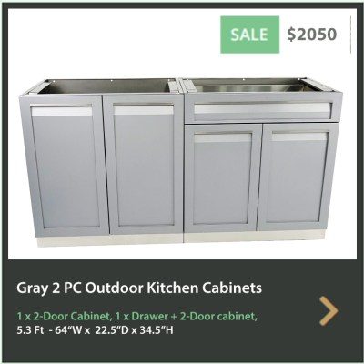 2050 4 Life Outdoor Gray Stainless Steel 2 PC Outdoor Kitchen 1 x 2-Door 1 x Drawer Plus 2-Door
