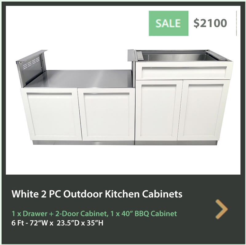 2100 4 Life Outdoor White Stainless Steel 2 PC Outdoor Kitchen 1 x Drawer Plus 2-Door 1 x 40 Inch BBQ Cabinet