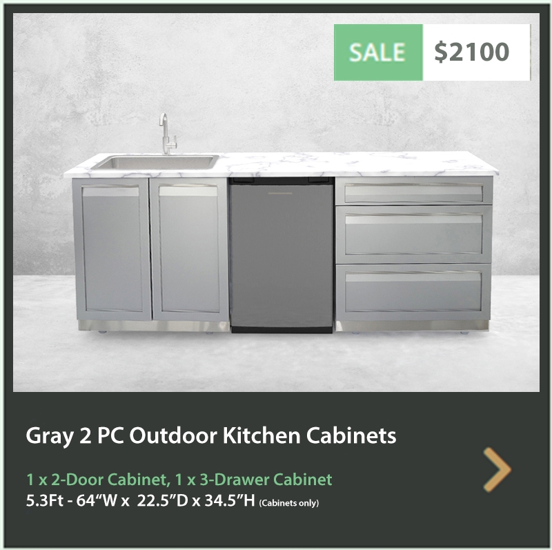2100 4 Life Outdoor Gray Stainless Steel 2 PC Outdoor Kitchen 1 x 2-Door 1 x 3 Drawer Cabinet
