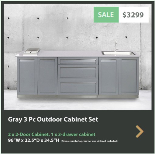 3299 4 Life Outdoor Product Image 3 PC Set Gray Stainless Steel Cabinets 2x2 door Cabinet, 1 x 3 Drawer Cabinet