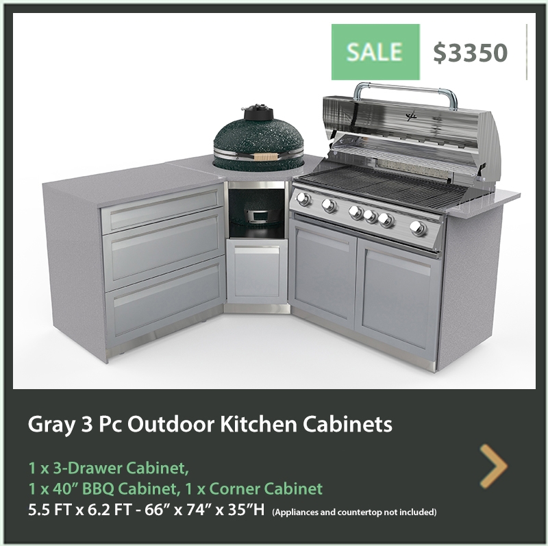 3350 4 Life Outdoor Product Image 3 PC Outdoor kitchen gray 1 x BBQ cabinet 1xKamado Cabinet 1x3-Drawer Cabinet