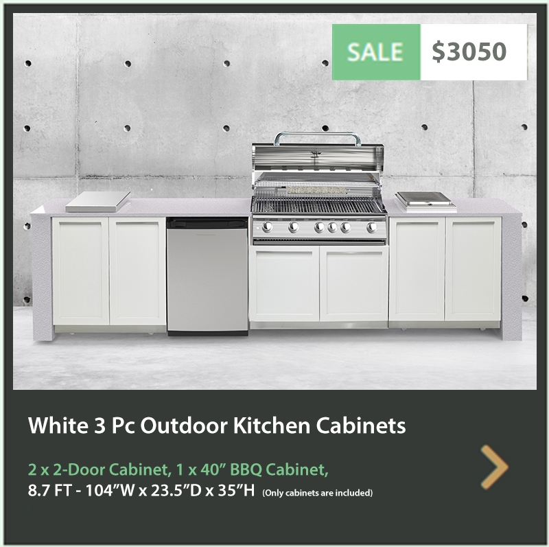 3050 4 Life Outdoor Product Image 3 PC Set White Stainless Steel Cabinets 2x2 door Cabinet, 1xBBQ Cabinet