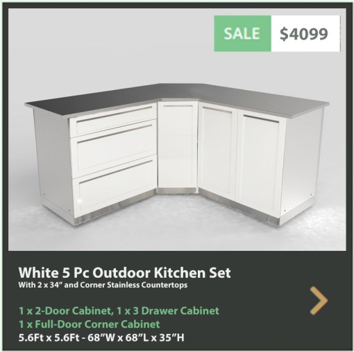 4099 4 Life Outdoor Product Image 5 PC Outdoor kitchen White 1x2-Door Cabinet 1x3-Drawer 1xCorner Cabinet 2x34 Inch Stainless Countertop
