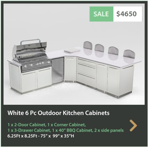 4650 4 Life Outdoor Product Image 6 PC Outdoor kitchen White 1x2-Door Cabinet 1x3-Drawer 1xCorner Cabinet 1x BBQ 2 x side panels