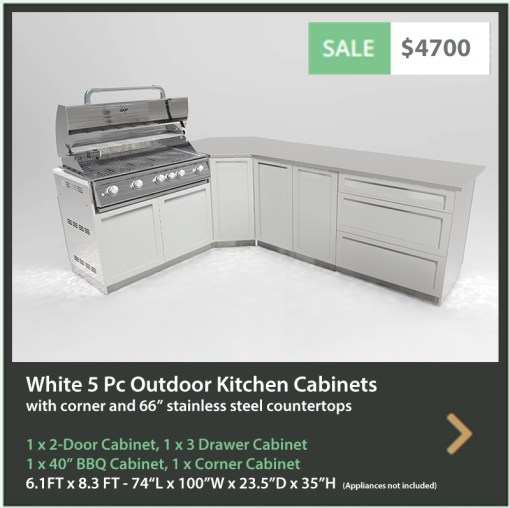 4700 4 Life Outdoor Product Image 4 PC Outdoor kitchen White 1x2-Door Cabinet 1x3-Drawer 1x Cabinet 1 x BBQ Cabinet 1 x 66 Iinch Stainless Countertops
