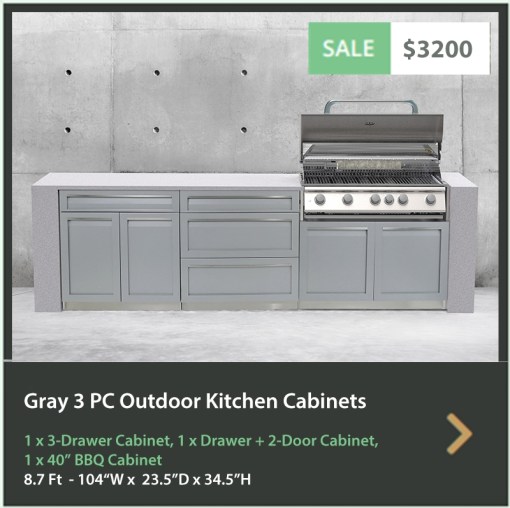 3200 4 Life Outdoor Product Image 3 PC Set Gray Stainless Steel Cabinets 1xDrawer+2 door Cabinet, 1 x 3-Drawer Cabinet, 1xBBQ Cabinet b