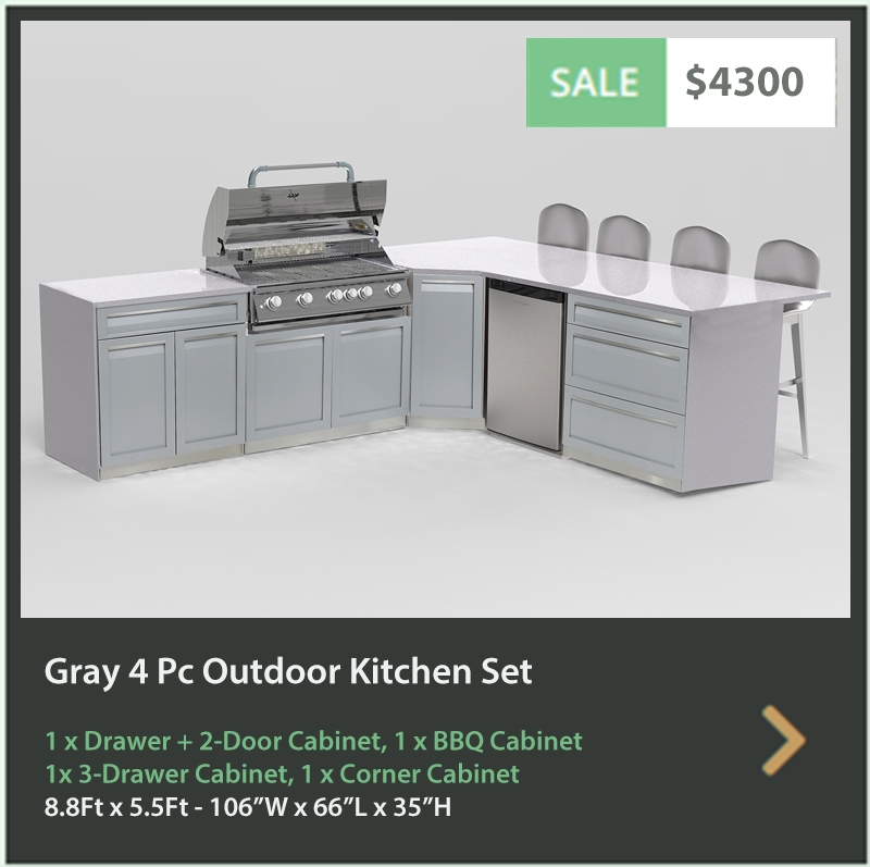 4300 4 Life Outdoor Product Image 4 PC Outdoor kitchen white 1xdrawer+2-door 1 x 3-drawer Cabinet, 1xBBQ 1xcorner cabinet