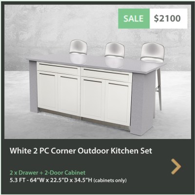 2100 4 Life Outdoor Product Image 2 PC Set White Stainless Steel Cabinets 2x Drawer + 2 door Cabinet