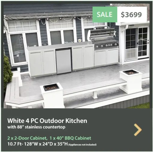 3700 4 Life Outdoor Product Image 4PC White Outdoor kitchen 2x2 door 1xBBQ Cabinet 88-inch top web
