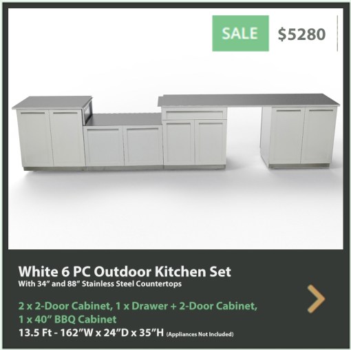 5280 4 Life Outdoor Product Image 6 PC Outdoor kitchen White 2 x 2 door Drawer plus 2 door BBQ 34 88 inch stainless countertops