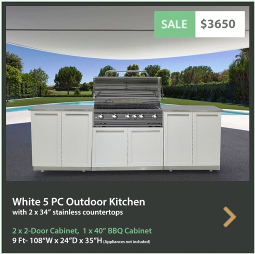3650 4 Life Outdoor Product Image 5 PC Outdoor kitchen White 2 x 2 door 1 x BBQ 2 x 34 stainless countertops