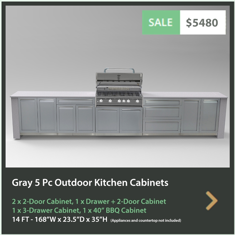 5200 4 Life Outdoor Product Image 5 PC Outdoor Kitchen Gray 2x2 Door 1x3-Drawer 1xDrawer+2-door Cabinet 1xBBQ Cabinet