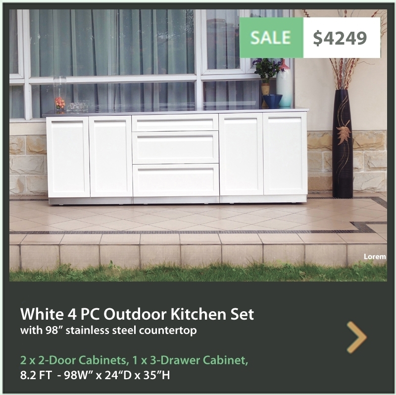 4249 4 Life Outdoor Product Image 4 PC Outdoor Kitchen white 2x2-Door Cabinet, 1x3-Drawer Cabinet 98inch stainless countertop