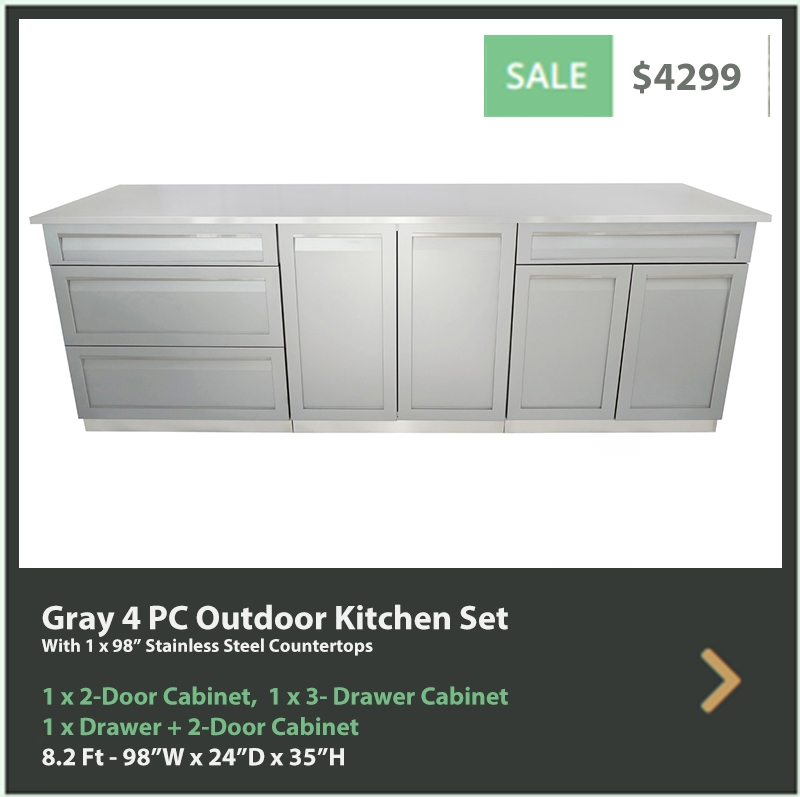 2050 4 Life Outdoor Gray Stainless Steel 2 PC Outdoor Kitchen 1 x 2-Door 1 x 40 Inch BBQ Cabinet