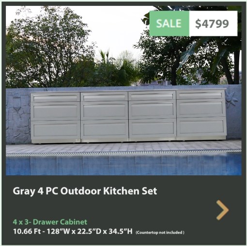 4799 4 Life Outdoor Product Image 4 PC Outdoor kitchen Gray 4 x 3 drawer cabinets