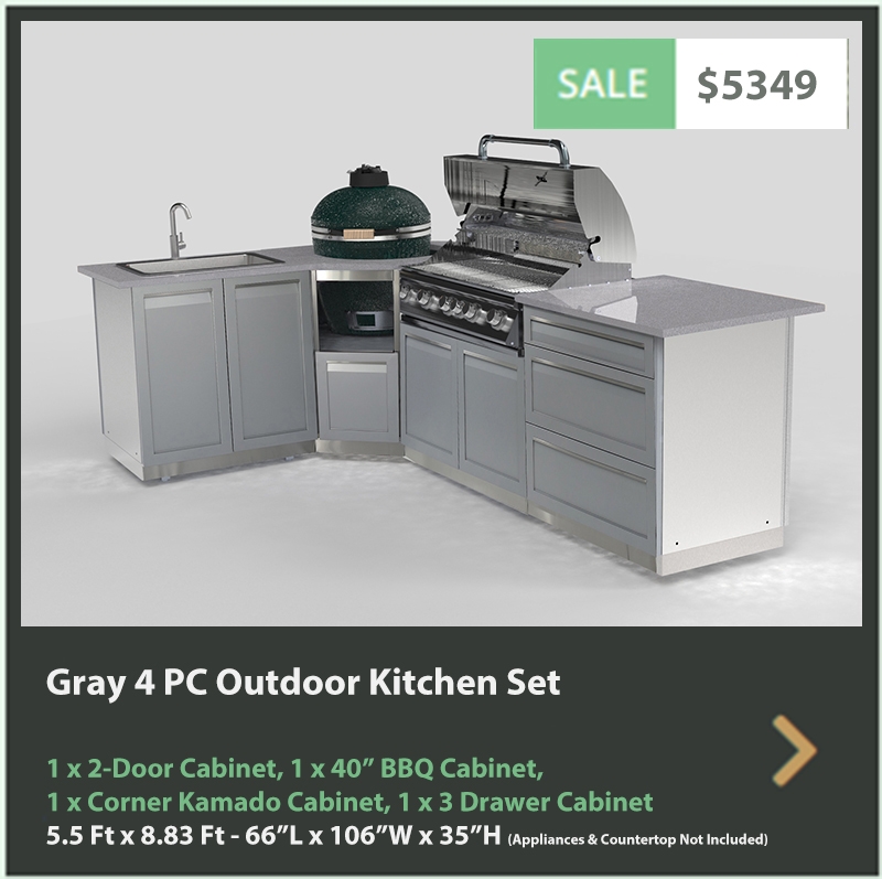 5349 4 Life Outdoor Product Image 4 PC Outdoor kitchen Gray 1x2 door 1x3drawer 1xBBQ 1xkamado cabinet