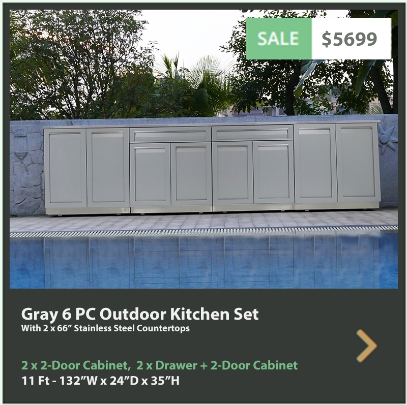 4900 4 Life Outdoor Product Image 5 PC Outdoor Kitchen Gray 2x2 Door 1x3-Drawer 1xBBQ Cabinet 98 Inch Stainless Countertop2