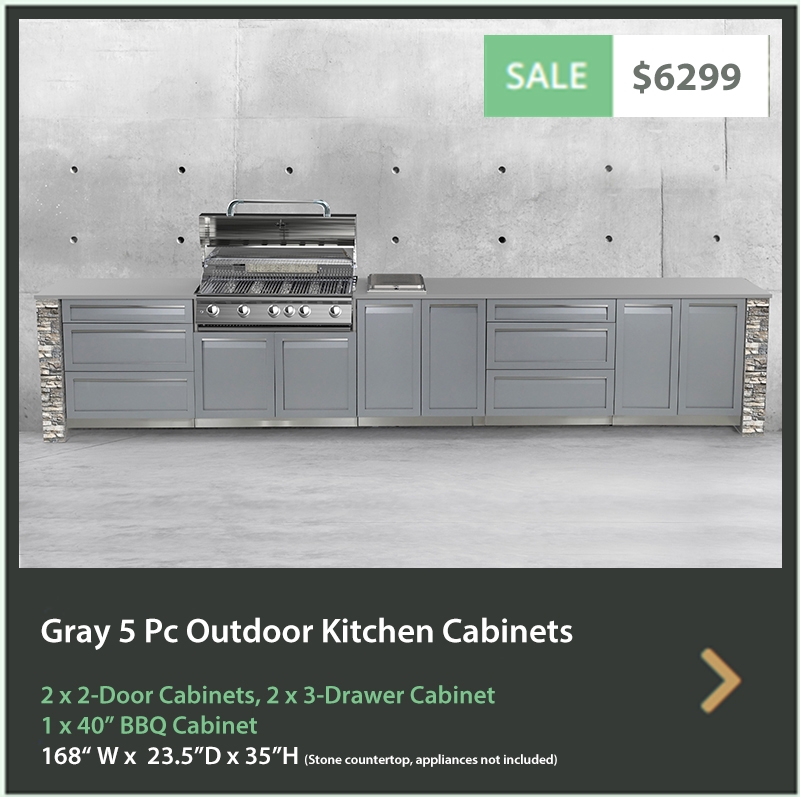 6299 4 Life Outdoor Product Image 5 PC Set Gray Stainless Steel Cabinets 2x2 door Cabinet, 2 x 3 Drawer Cabinet 1x40BBQ Cabinet