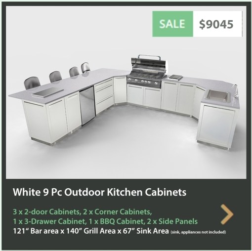9045 4 Life Outdoor Product Image 9 PC White Outdoor kitchen 3 x 2 door 1 x 3 drawer 1 x BBQ 2 x Corner 2 x Side panels