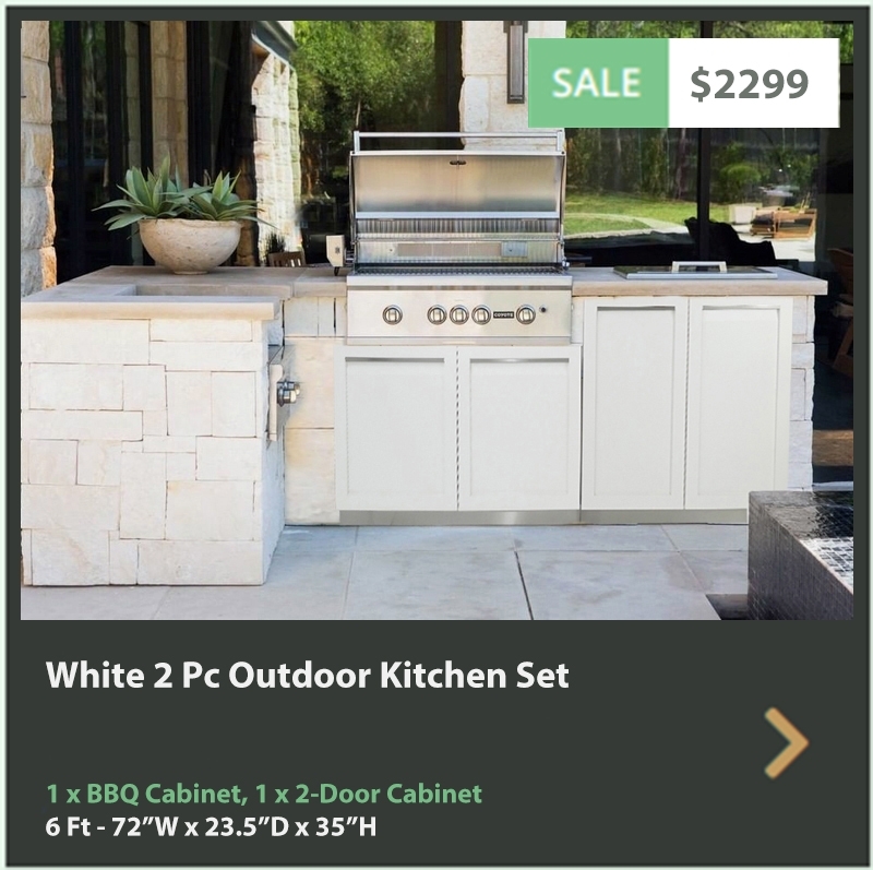 2299 4 Life Outdoor White Stainless Steel 2 PC Outdoor Kitchen 1 x 2-Door 1 x 40 Inch BBQ Cabinet