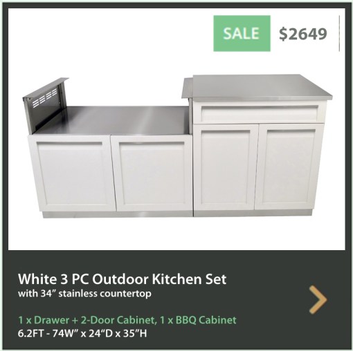 2649 4 Life Outdoor Product Image 3 PC Set White Stainless Steel Cabinets 1xDrawer Plus 2-Door Cabinet 1x40Inch BBQ Cabinet 1x34 Top