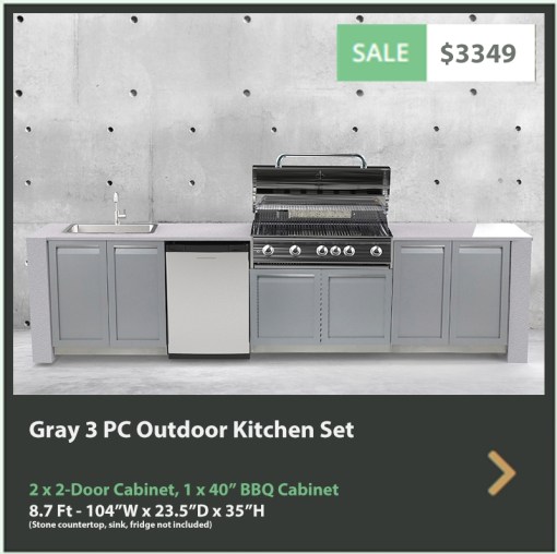 3349 4 Life Outdoor Product Image 3 PC Set Gray Stainless Steel Cabinets 2x2 door Cabinet, 1xBBQ Cabinet