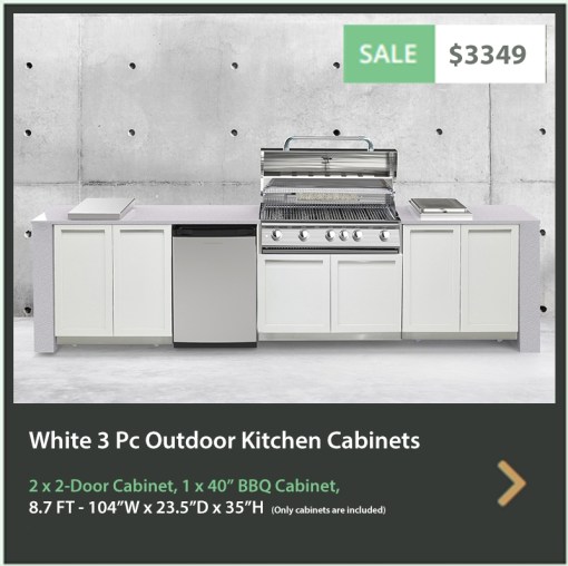 3349 4 Life Outdoor Product Image 3 PC Set White Stainless Steel Cabinets 2x2 door Cabinet, 1xBBQ Cabinet