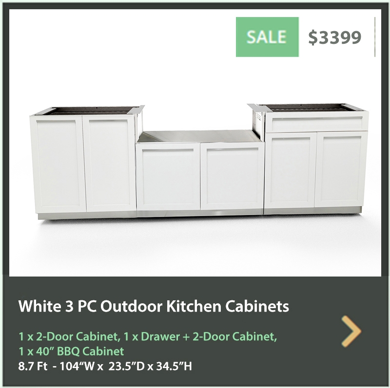 3399 4 Life Outdoor Product Image 3 PC Set White Stainless Steel Cabinets 1x2 door Cabinet, 1 x Drawer+2-door Cabinet, 1xBBQ Cabinet