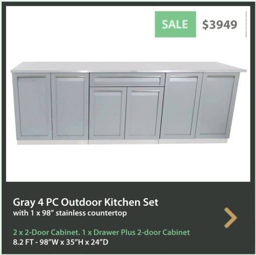 3949 4 Life Outdoor Product Image 4PC Gray Outdoor kitchen 2x2 door 1xdrawer+2door 1 x 98 inch stainless countertop