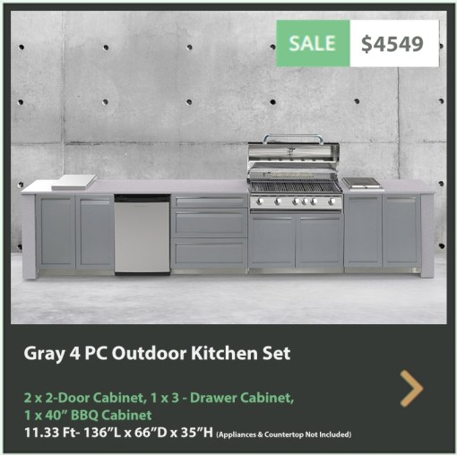 4549 4 Life Outdoor Product Image 4 PC Outdoor kitchen Gray 2x2-Door Cabinet 1x3-Drawer 1x BBQ