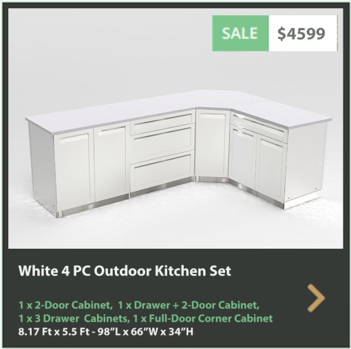 4599 4 Life Outdoor Product Image 4 PC Outdoor kitchen White 1x2-Door Cabinet 1x3 Drawer Cabinet 1 x Full Door corner cabinet 1 x Drawer + 2-door cabinet