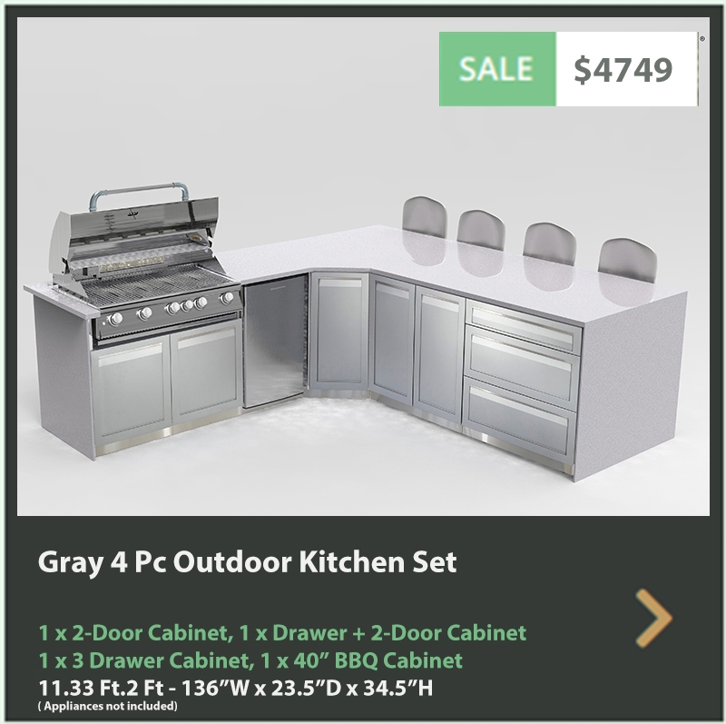 4749 4 Life Outdoor Product Image 4 PC Outdoor kitchen gray 1 x BBQ cabinet 1x Corner Cabinet 1x3-Drawer Cabinet 1 x 2-door cabinet