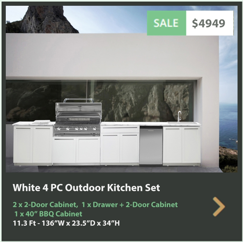 4949 4 Life Outdoor Product Image 4 PC Outdoor kitchen White 2x2-Door Cabinet 1 x Drawer+2-Door Cabinet, 1xBBQ