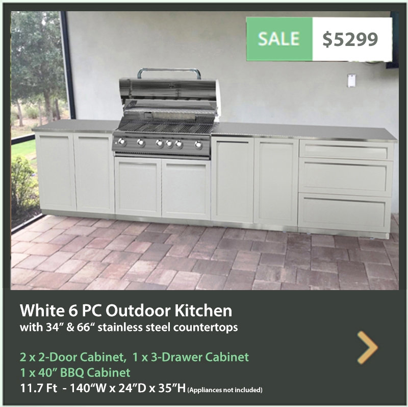 5299 4 Life Outdoor Product Image 6 PC white Outdoor kitchen 2 x 2 door BBQ 3 drw 34 66 tops